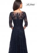 Picture of: A-line Lace Sequin Gown with Sheer Scoop Neckline in Navy, Style: 27942, Detail Picture 6
