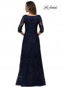 Picture of: Embroidered Lace Gown with V Neckline and Flare Skirt in Navy, Style: 27949, Detail Picture 6