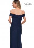 Picture of: Ruched Off the Shoulder Net Jersey Evening Dress in Navy, Detail Picture 6