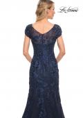Picture of: Lace and Tulle Mermaid Gown with Cap Sleeves in Blue, Style: 30269, Detail Picture 6