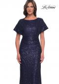 Picture of: Sequin Stretch Evening Dress with High Neckline and Dolman Sleeves in Navy, Style: 30885, Detail Picture 6