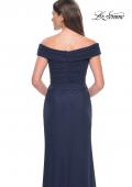 Picture of: Off the Shoulder Jersey Evening Gown with Ruching in Navy, Style: 31677, Detail Picture 6