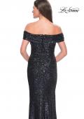 Picture of: Off the Shoulder Sequin Gown with Ruching in Navy, Style: 31772, Detail Picture 6