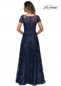 Picture of: Long Lace Dress with Sheer Neckline and Cap Sleeves in Navy, Style: 27935, Detail Picture 7