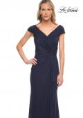 Picture of: Elegant Net Jersey Long Gown with Ruching in Blue, Style: 29996, Detail Picture 7