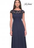 Picture of: A-Line Satin Dress with Stunning Beaded Neckline and Short Sleeves in Navy, Style: 31195, Detail Picture 7