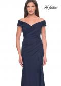 Picture of: Off the Shoulder Jersey Evening Gown with Ruching in Navy, Style: 31677, Detail Picture 7