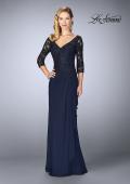 Picture of: Crepe Chiffon Gown with Lace Sweetheart Neckline in Navy, Style: 24857, Main Picture