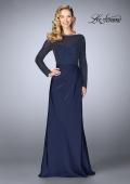 Picture of: Beaded Long Evening Gown with Sheer Sleeves in Navy, Style: 24895, Main Picture