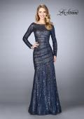 Picture of: Gathered Sequin Prom Gown With Long Sleeves in Navy, Style: 24919, Main Picture