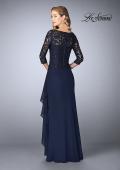 Picture of: Crepe Chiffon Gown with Lace Sweetheart Neckline in Navy, Style: 24857, Back Picture