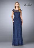 Picture of: Lace A-line Gown With Sheer Neckline and Peplum in Navy, Style: 24896, Detail Picture 3