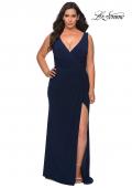 Picture of: Jersey Plus Size Prom Dress with V-Neckline and Slit in Navy, Style: 28882, Main Picture