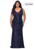 Picture of: Sequin Fringe Plus Size Prom Gown with V-Neck in Navy, Style: 28946, Main Picture
