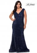 Picture of: Faux Wrap Bodice Sequin Plus Size Prom Gown in Navy, Style: 28962, Main Picture