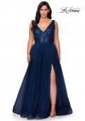 Picture of: Curvy A-line Prom Gown with Sequin Bodice and Tulle Skirt in Navy, Style: 29045, Main Picture