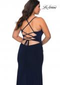 Picture of: Jersey Plus Size Dress with Slit and Lace Up Back in Navy, Style: 29055, Main Picture