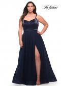 Picture of: Long Plus Size Gown with Tulle Skirt and Satin Top in Navy, Style: 29072, Main Picture