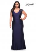 Picture of: Long Jersey Gown with Jeweled Cap Sleeves in Navy, Style: 29481, Main Picture