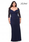 Picture of: Jersey Plus Dress with Lace Sleeves and Back in Navy, Style: 29586, Main Picture