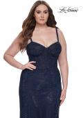 Picture of: Bustier Plus Size Dress with Rhinestone Fishnet Fabric in Navy, Style: 32243, Main Picture