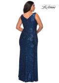 Picture of: Sequin Plus Size Prom Gown with Ruching and V-neck in Navy, Style: 29046, Detail Picture 8
