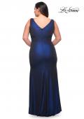 Picture of: Metallic Jersey Plus Gown with Slit and V Neckline in Navy, Style: 30267, Detail Picture 8