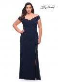 Picture of: Flattering Ruched Off the Shoulder Plus Size Dress in Navy, Style: 29722, Detail Picture 10