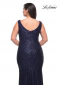 Picture of: Stretch Sequin Plus Size Gown with Slit and V Neck in Navy, Style: 30307, Detail Picture 10