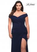 Picture of: Flattering Ruched Off the Shoulder Plus Size Dress in Navy, Style: 29722, Detail Picture 16