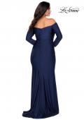 Picture of: Off The Shoulder Jersey Plus Size Long Sleeve Prom Gown in Navy, Style: 28881, Back Picture
