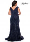 Picture of: Faux Wrap Bodice Sequin Plus Size Prom Gown in Navy, Style: 28962, Back Picture