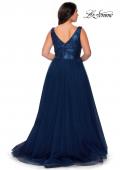 Picture of: Curvy A-line Prom Gown with Sequin Bodice and Tulle Skirt in Navy, Style: 29045, Back Picture
