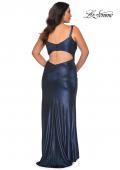 Picture of: Metallic Plus Size Dress with Cut Out Open Back in Navy, Style: 29053, Back Picture