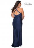 Picture of: Chic Jersey Plus Size Gown with Strappy Back in Navy, Style: 29062, Back Picture