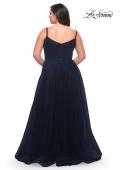 Picture of: Long Plus Size Gown with Tulle Skirt and Satin Top in Navy, Style: 29072, Back Picture