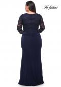 Picture of: Jersey Plus Dress with Lace Sleeves and Back in Navy, Style: 29586, Back Picture