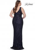 Picture of: Sequin Plus Size Evening Dress with Lien Design in Navy, Style: 32016, Back Picture