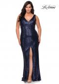 Picture of: Sequin Striped Plus Size Prom Dress with Center Slit in Navy, Style: 28796, Detail Picture 1