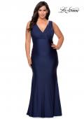 Picture of: Neon Plus Size Jersey Dress with Faux Wrap Bodice in Navy, Style: 29016, Detail Picture 1