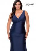 Picture of: Simple Jersey Plus Size Gown with Faux Wrap Bodice in Navy, Style: 29028, Detail Picture 1