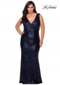 Picture of: Long Sequin Plus Size Prom Gown with V-Neck in Navy, Style: 28770, Detail Picture 2