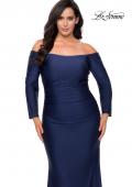 Picture of: Off The Shoulder Jersey Plus Size Long Sleeve Prom Gown in Navy, Style: 28881, Detail Picture 2