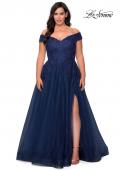 Picture of: Off The Shoulder Tulle Plus Size Gown with Lace in Navy, Style: 28950, Detail Picture 2