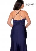 Picture of: Jersey Prom Dress for Curves with Slit and Criss Cross Back in Navy, Style: 29022, Detail Picture 2