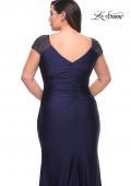 Picture of: Long Jersey Gown with Jeweled Cap Sleeves in Navy, Style: 29481, Detail Picture 2