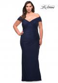 Picture of: Long Net Jersey Plus Dress with Bodice Design in Navy, Style: 29635, Detail Picture 2