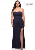 Picture of: Strapless Plus Size Dress with Ruffle Slit Detail in Navy, Style: 29664, Detail Picture 2