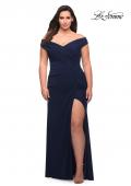 Picture of: Flattering Ruched Off the Shoulder Plus Size Dress in Navy, Style: 29722, Detail Picture 2