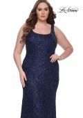 Picture of: Beaded Lace Plus Size Fitted Dress with Square Neckline in Navy, Style: 31605, Detail Picture 2